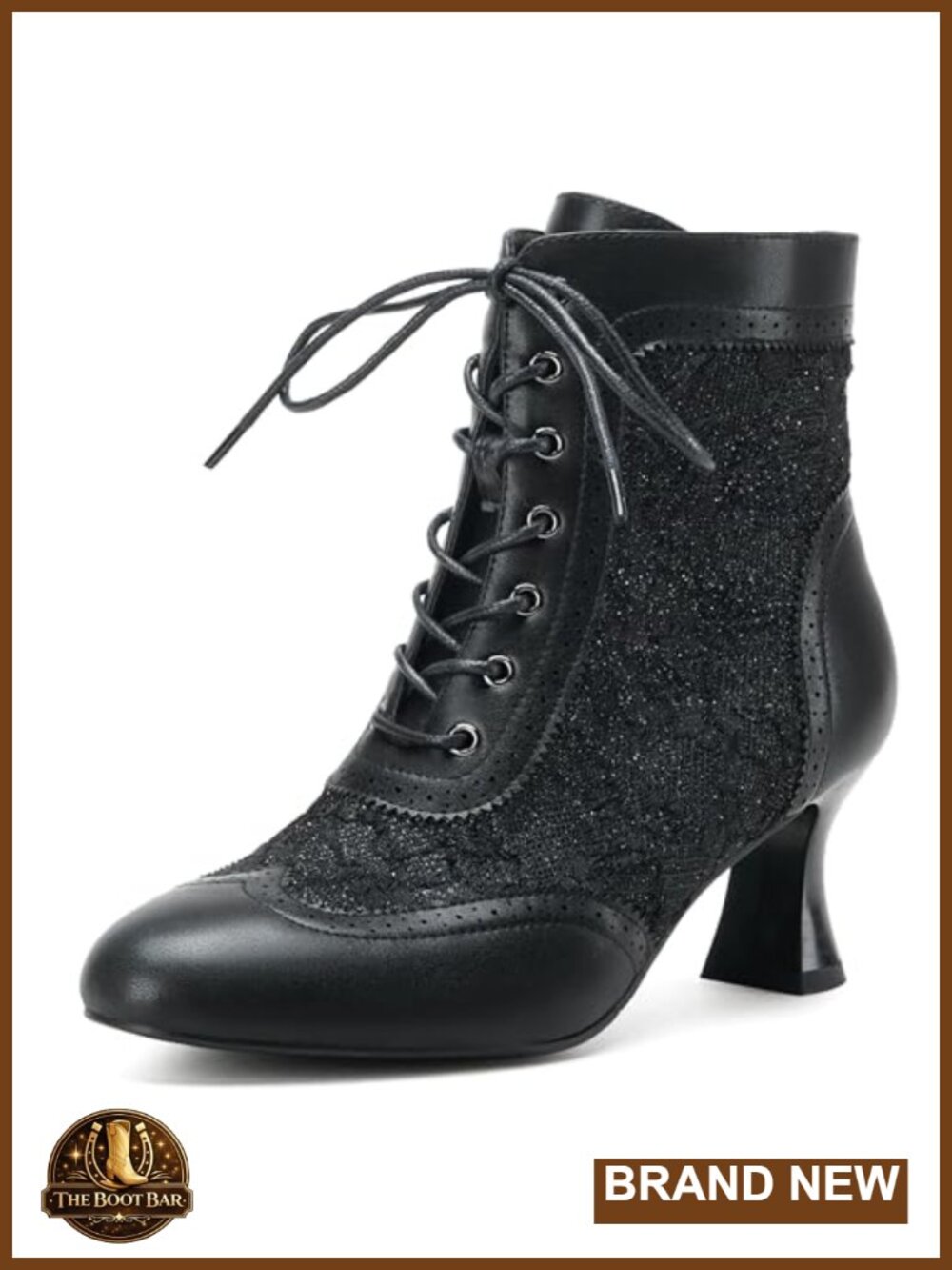 Victorian Lace Up Ankle Booties Kitten Heel Faux Leather Vintage Women's